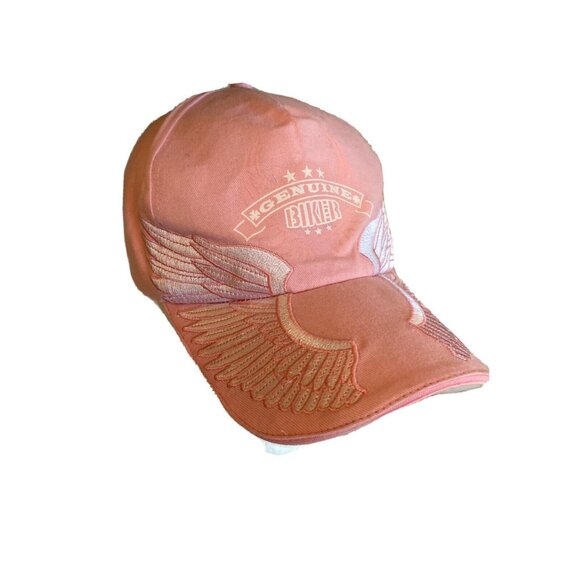 Genuine Biker Embroidered Pink Baseball Cap With Adjustable Strapback Moto - Picture 1 of 6